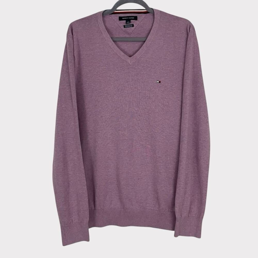 Tommy Hilfiger Mens Pink V-Neck Premium Cotton Sweater